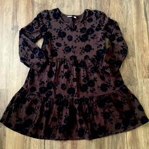 Gap Kids Gauze Cotton Brown Floral Long Sleeve Dress